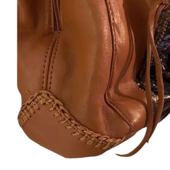 CHI by Falchi Purse Brown Leather & Reptile Satchel Bag - Picture 5 of 11